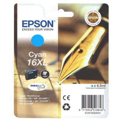 Epson Pen 16XL DURABrite Ultra Ink, High Yield Ink Cartridge, Cyan Single Pack, C13T16324010 Epson Pen 16XL DURABrite Ultra Ink, High Yield Ink Cartridge, Cyan Single Pack, C13T16324010